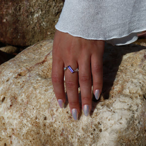 Elongated Purple Sapphire Baguette Ring