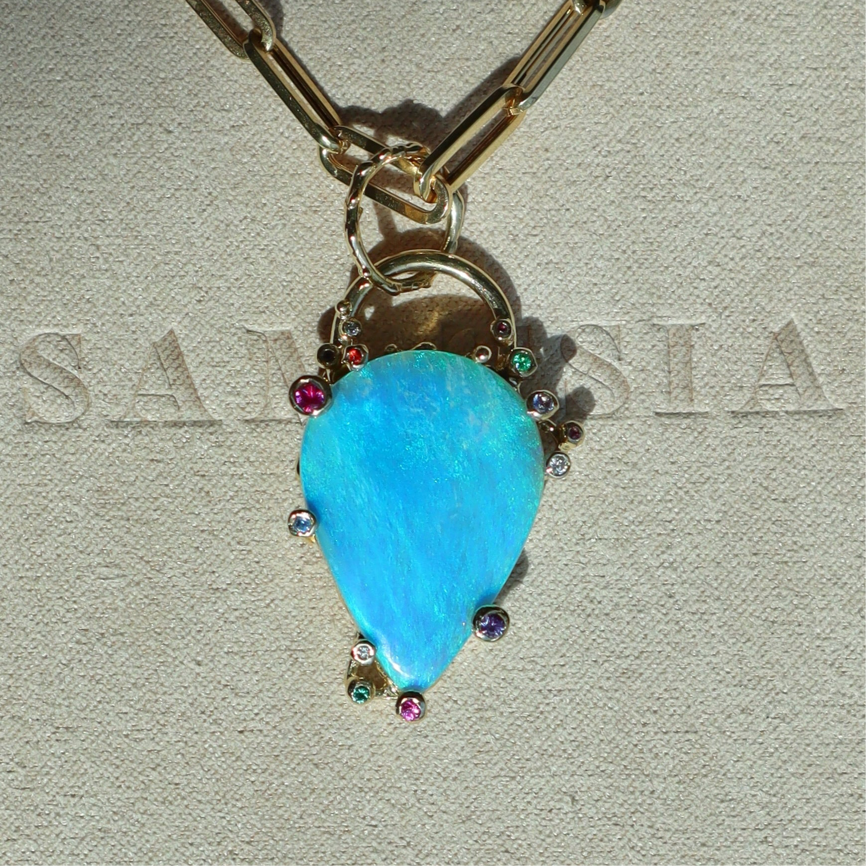 Large Aqua Teardrop Fantasea Padlock Necklace - Sam Tsia