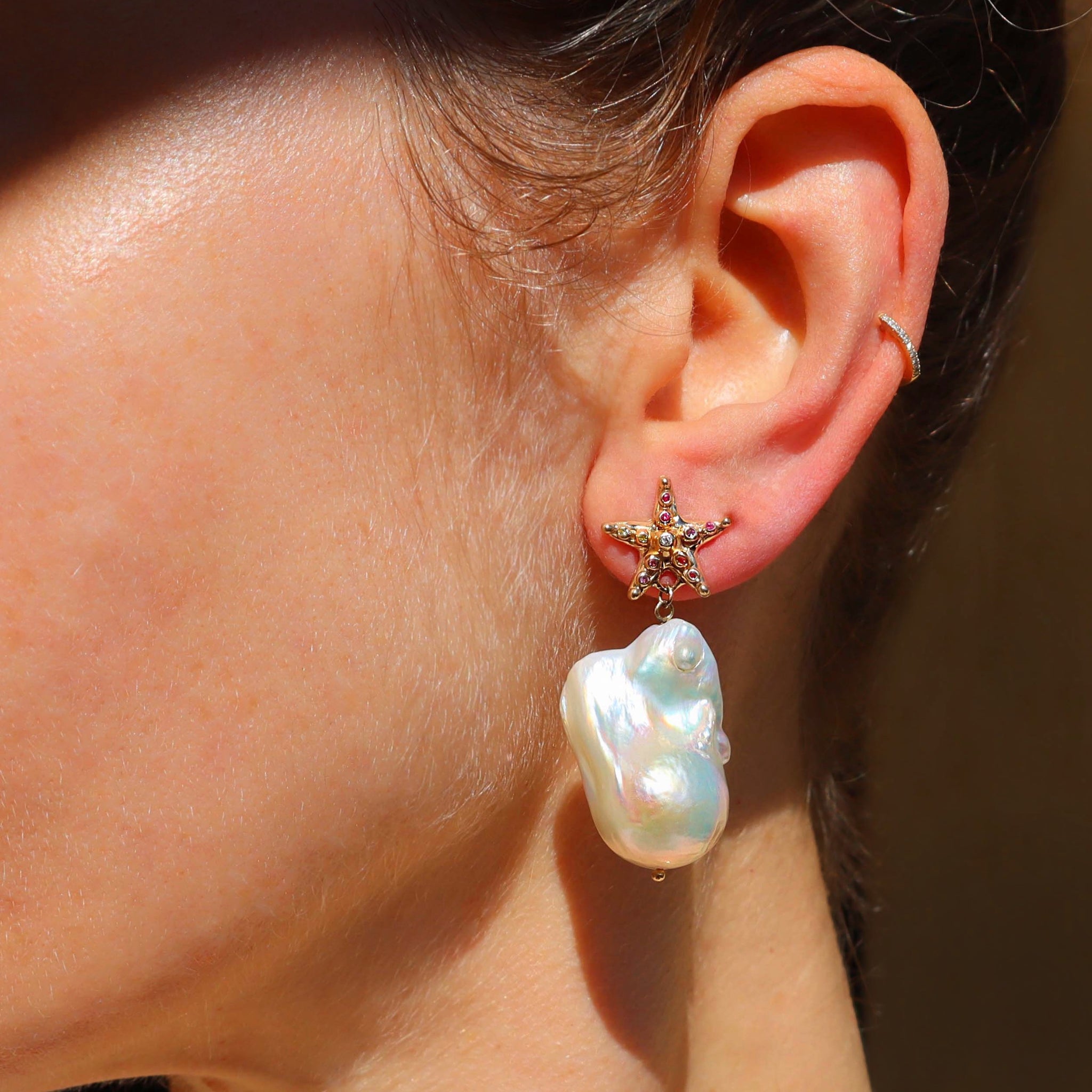 Sapphire Starfish Pearl Earrings - Sam Tsia