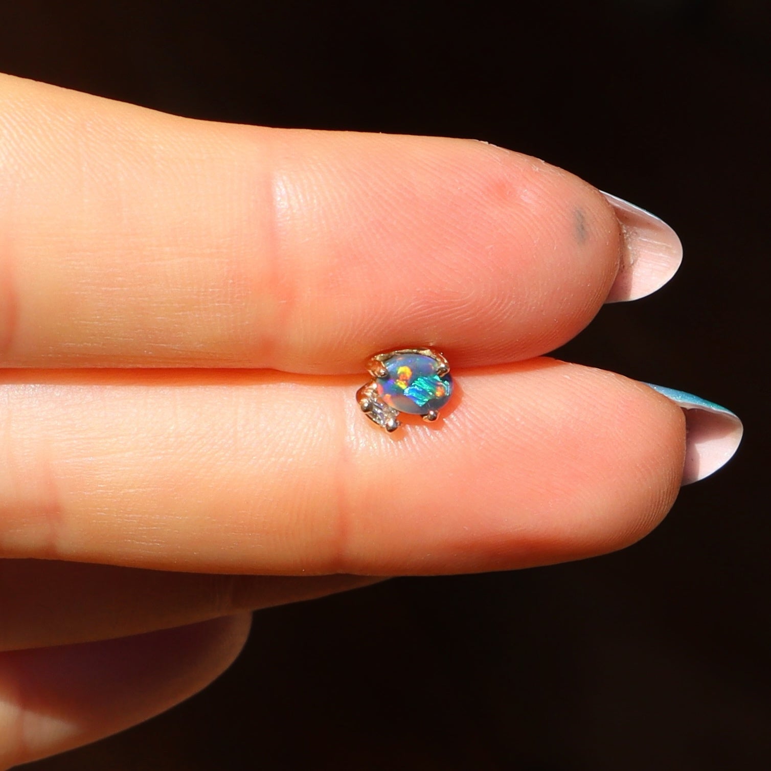 Rainbow Black Opal Flat Back Stud - Sam Tsia