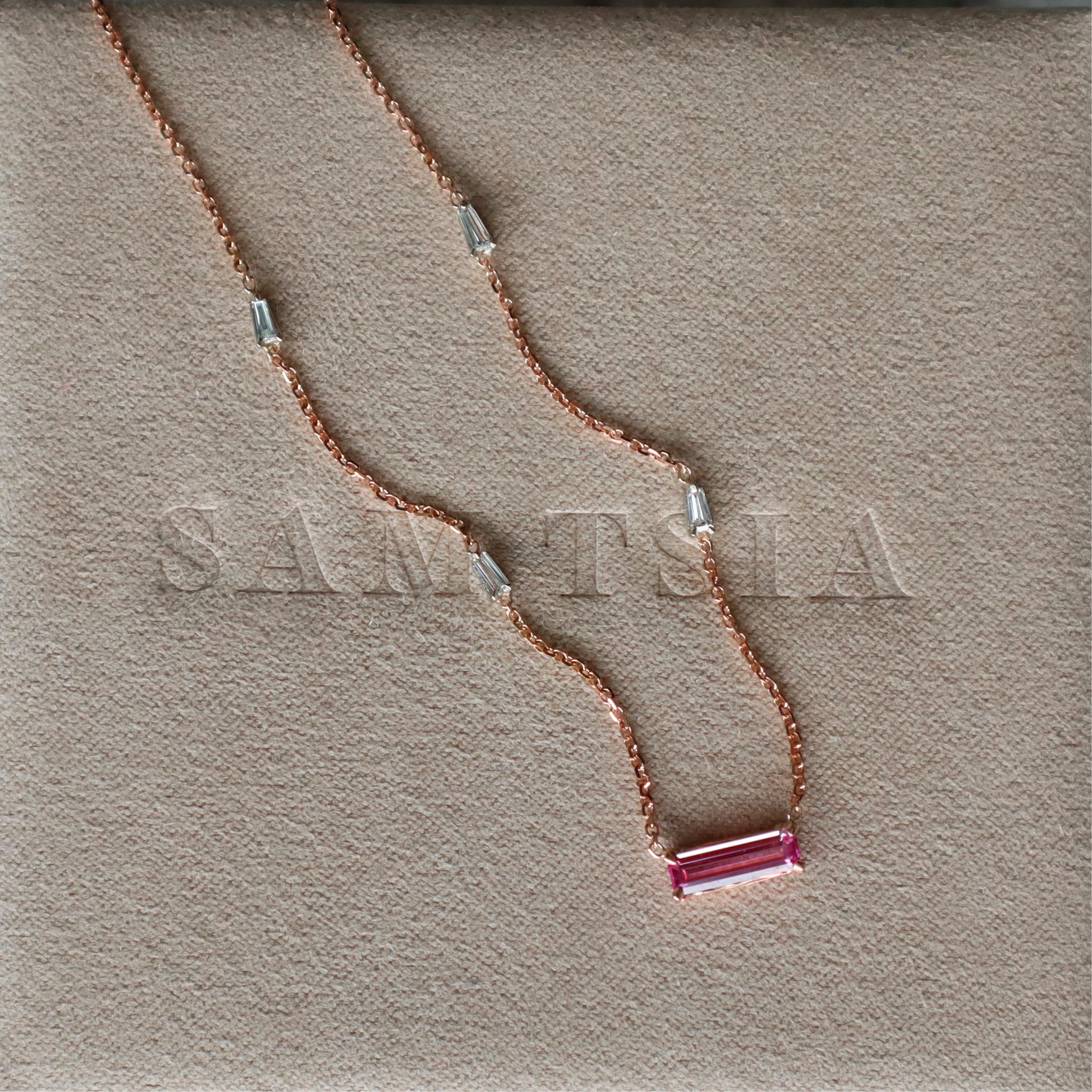 Elongated Pink Sapphire Baguette Necklace - Sam Tsia