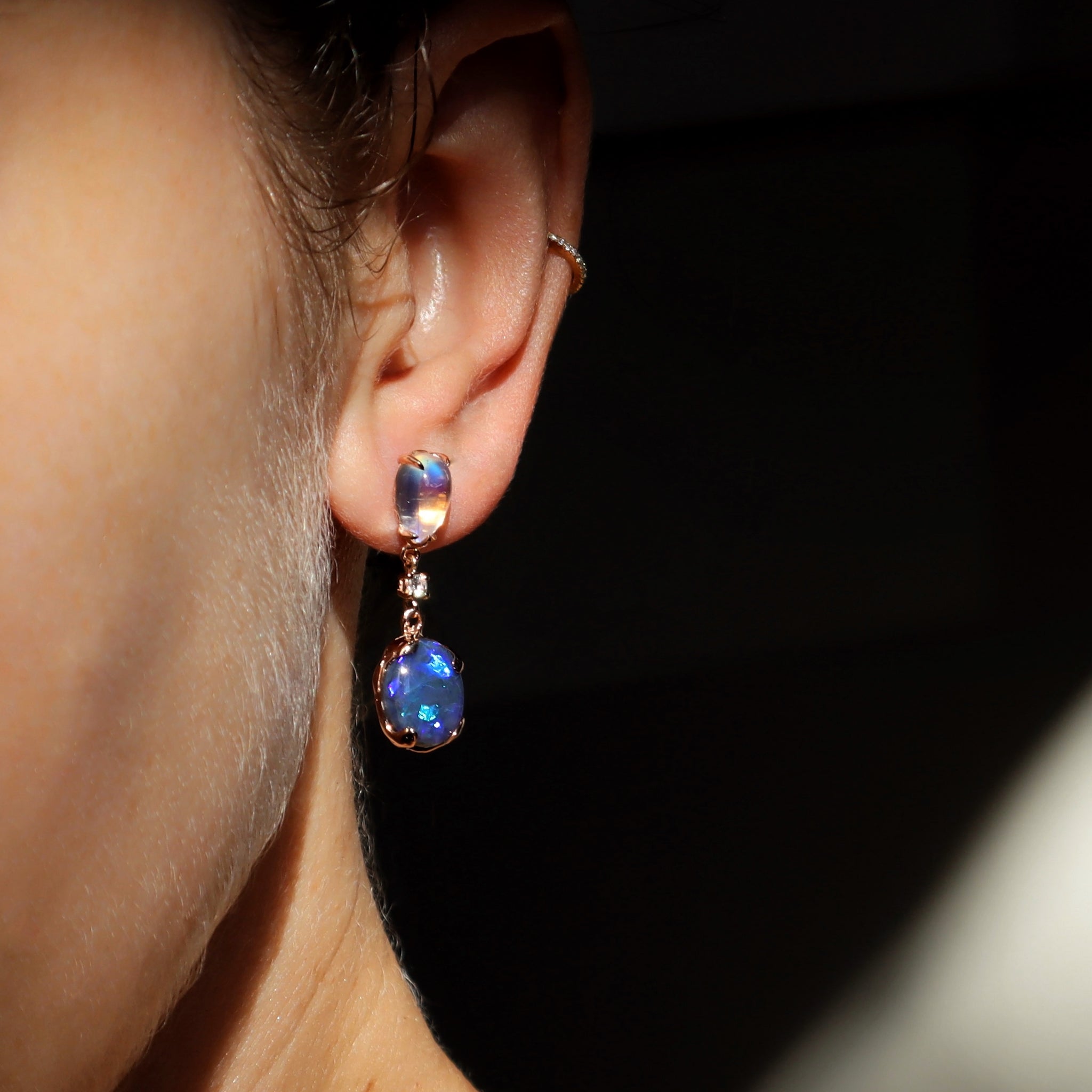 Black Opal Moonstone Drop Earrings