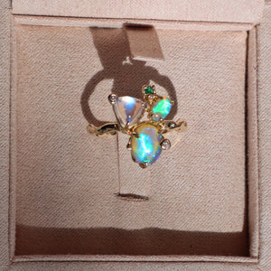 Opal Moonstone Cluster Ring