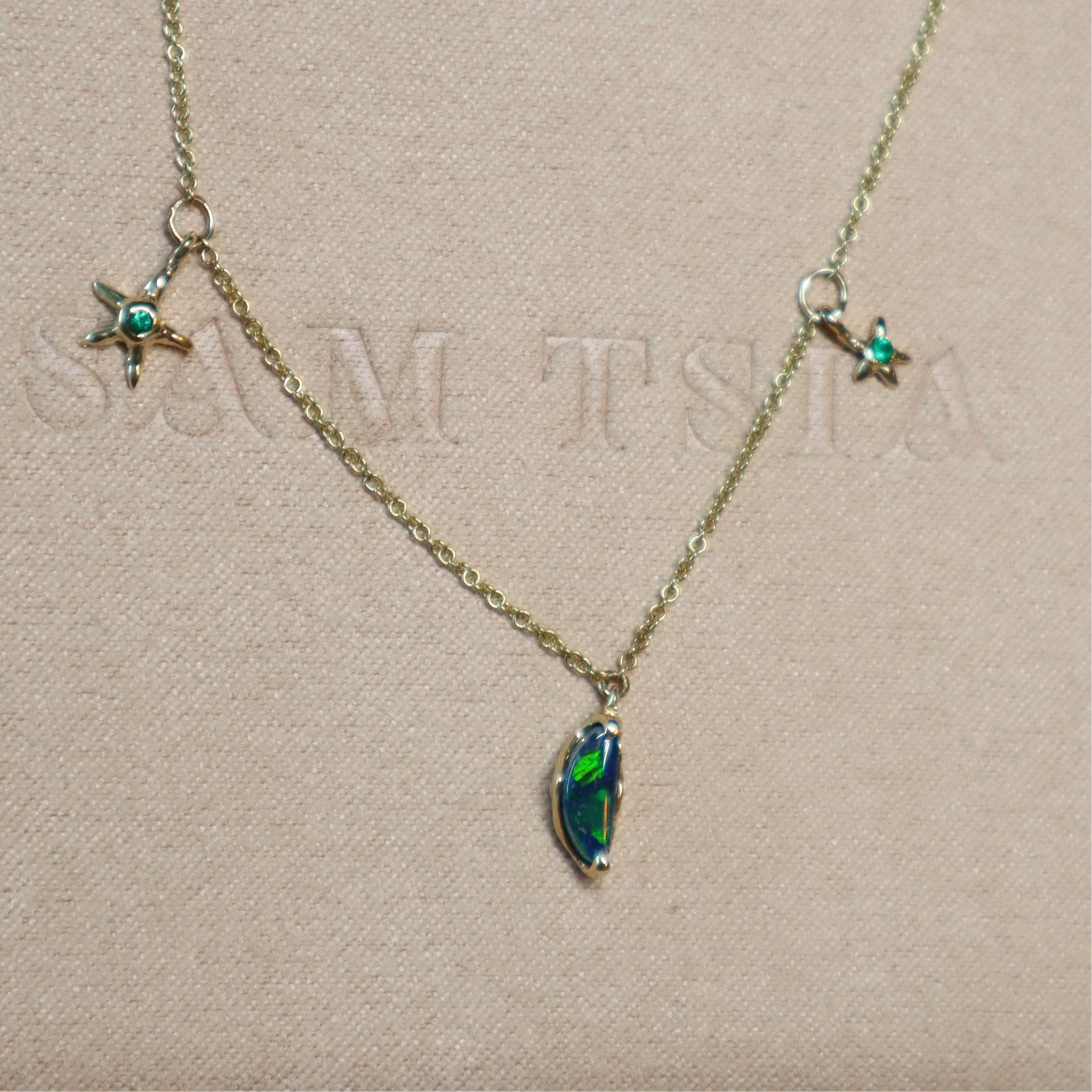 Black Opal Moon + Stars Necklace - Sam Tsia