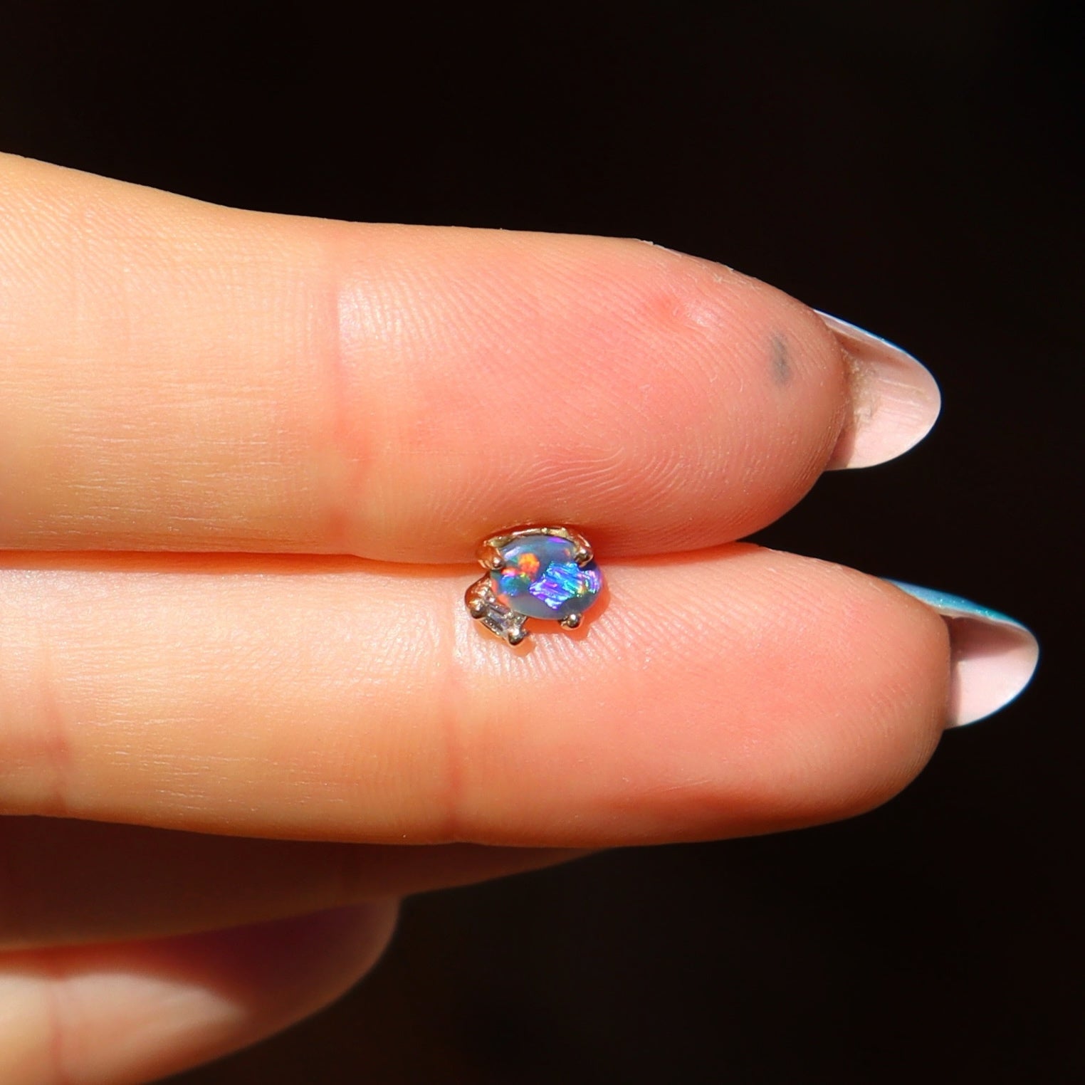 Rainbow Black Opal Flat Back Stud - Sam Tsia