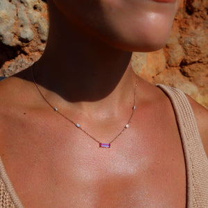 Elongated Pink Sapphire Baguette Necklace