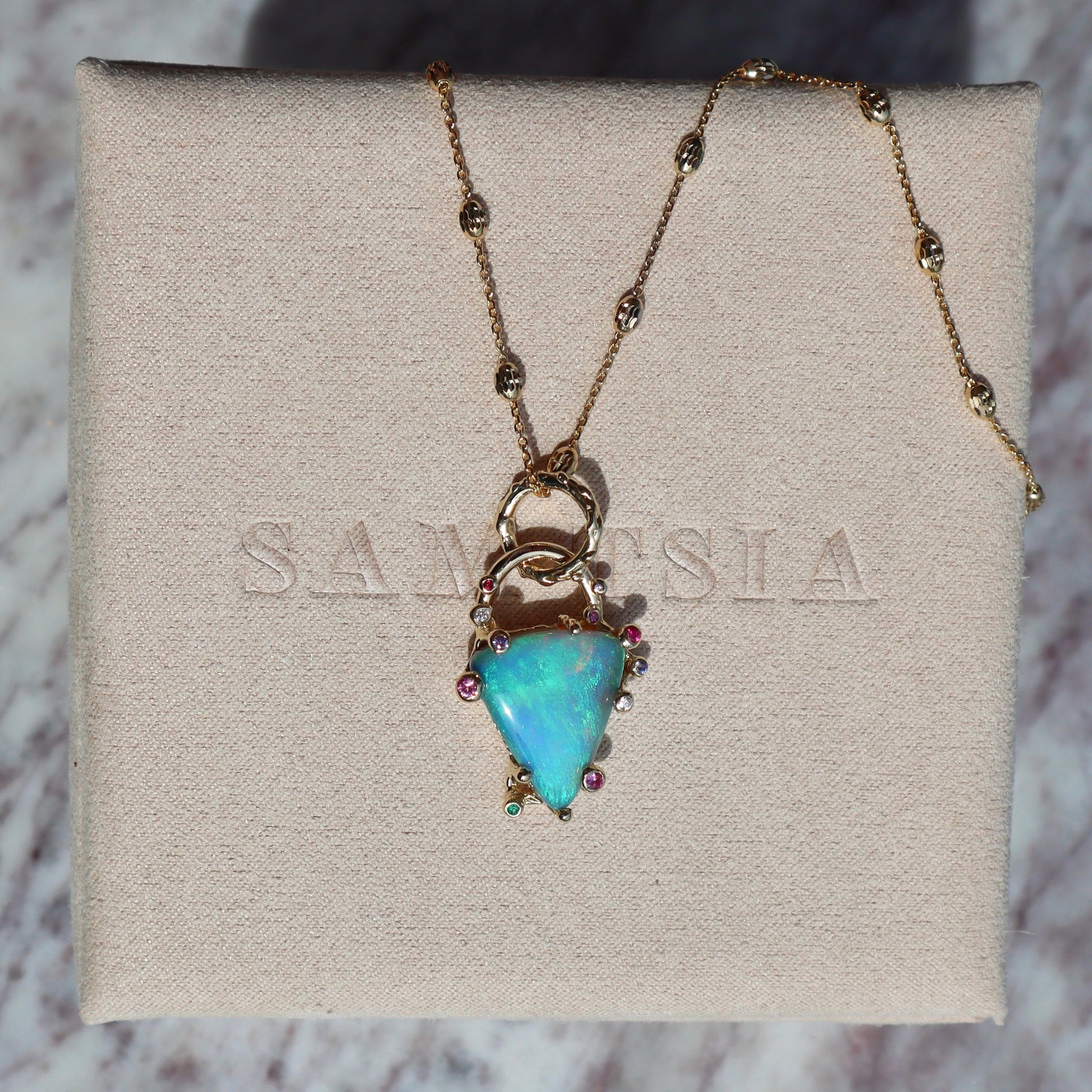 Aqua Opal Fantasea Padlock Necklace
