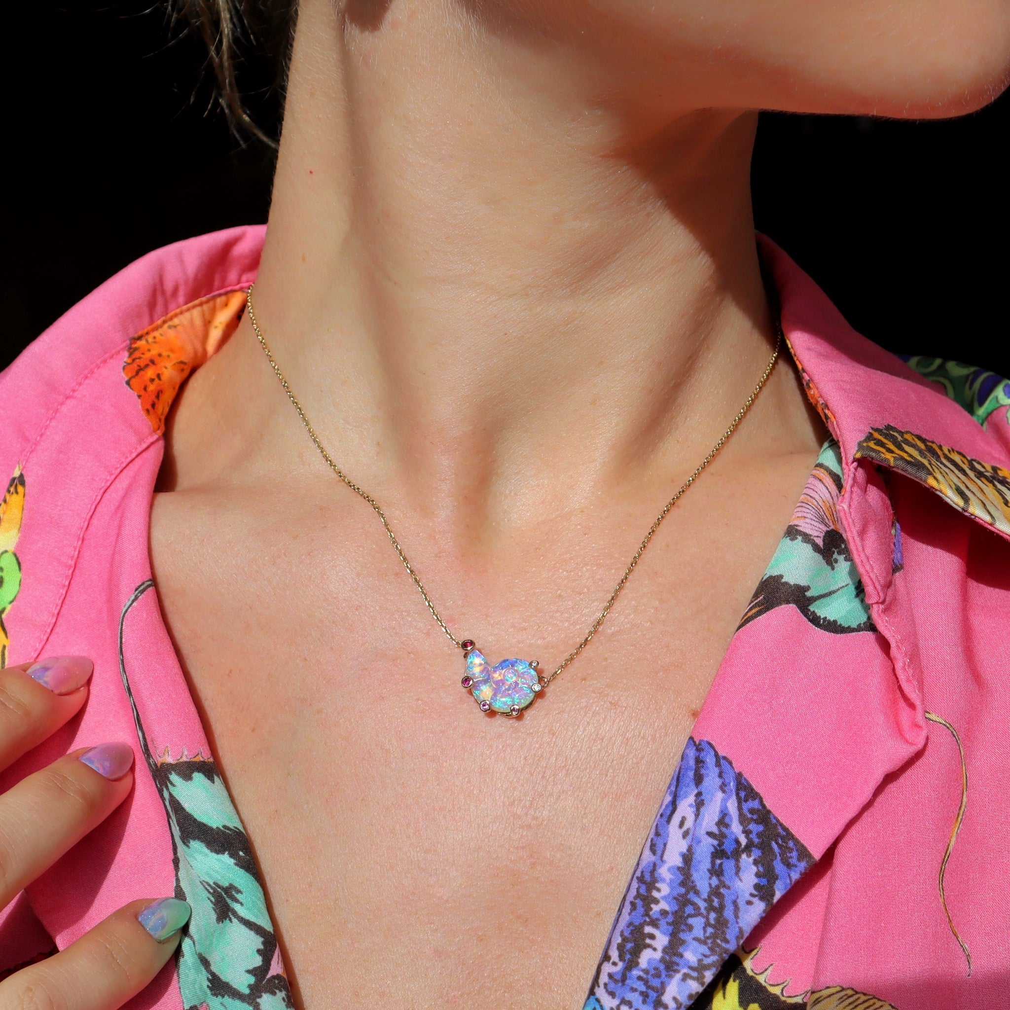 Ocean Fantasea Blue Nautilus Opal Necklace - Sam Tsia