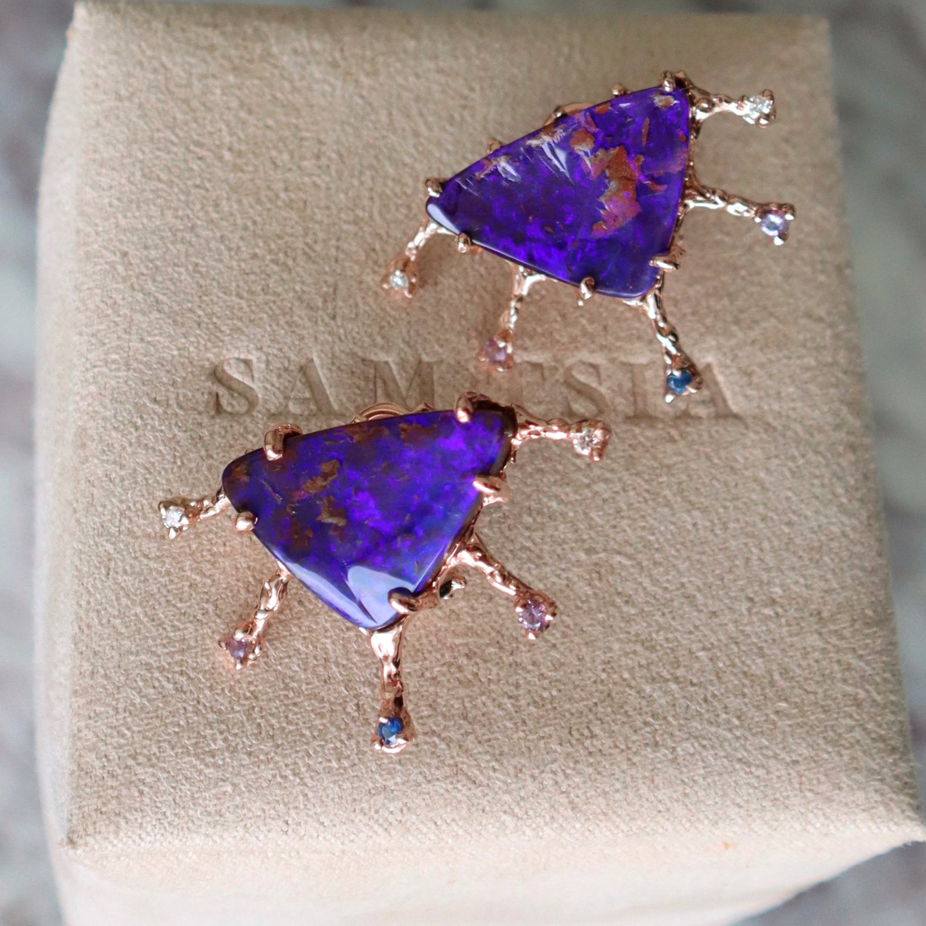 Purple Rays Boulder Opal Earrings