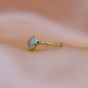 Round Opal Emerald 3 Stone Ring - Sam Tsia