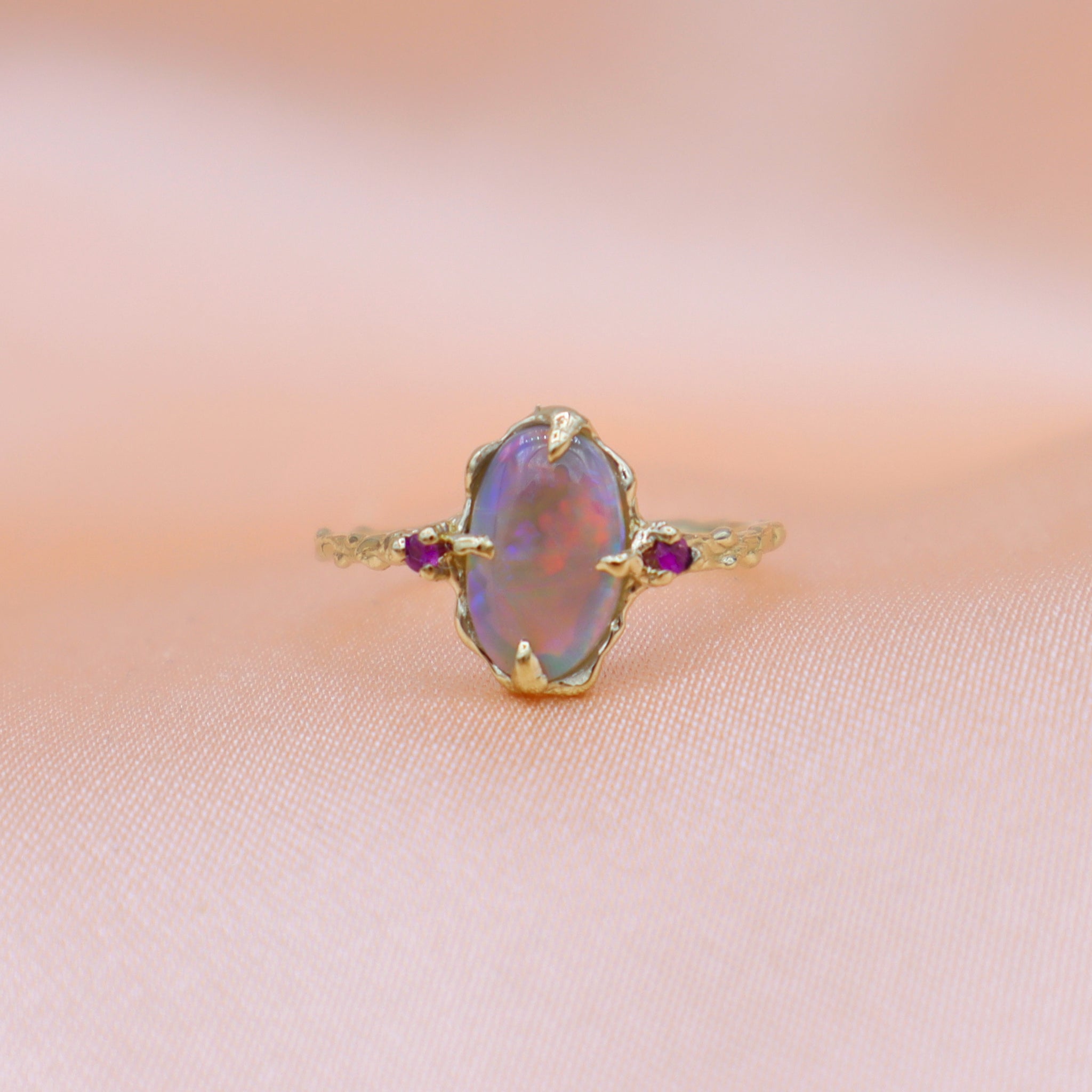 Opal Pink Sapphire 3 Stone Ring - Sam Tsia