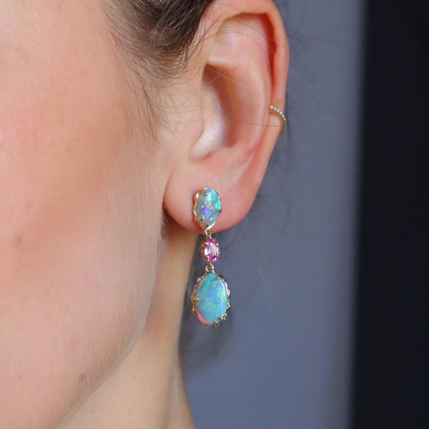 Aqua Bubble Gum Opal Sapphire Earrings