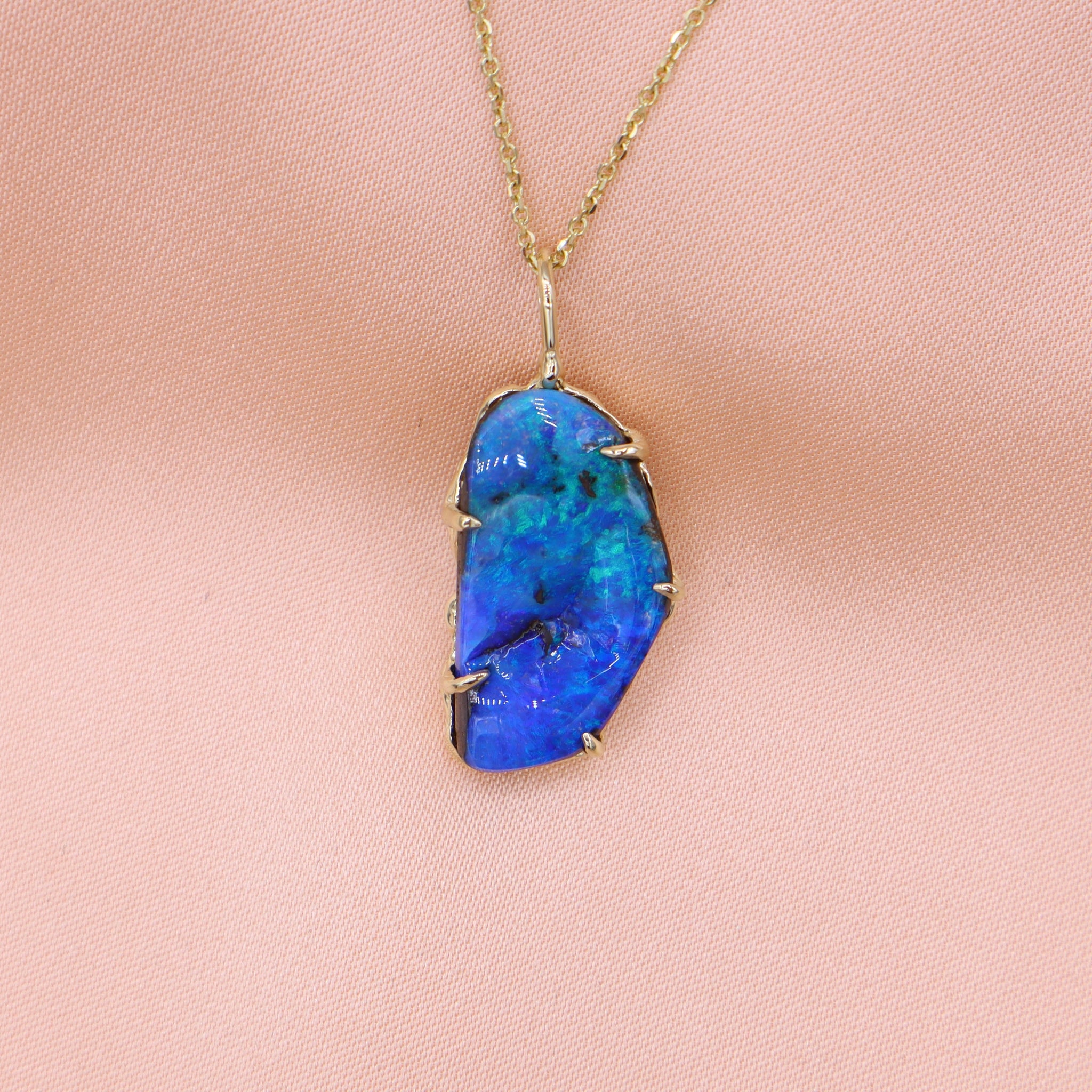 Large Blue Green Boulder Opal Necklace - Sam Tsia