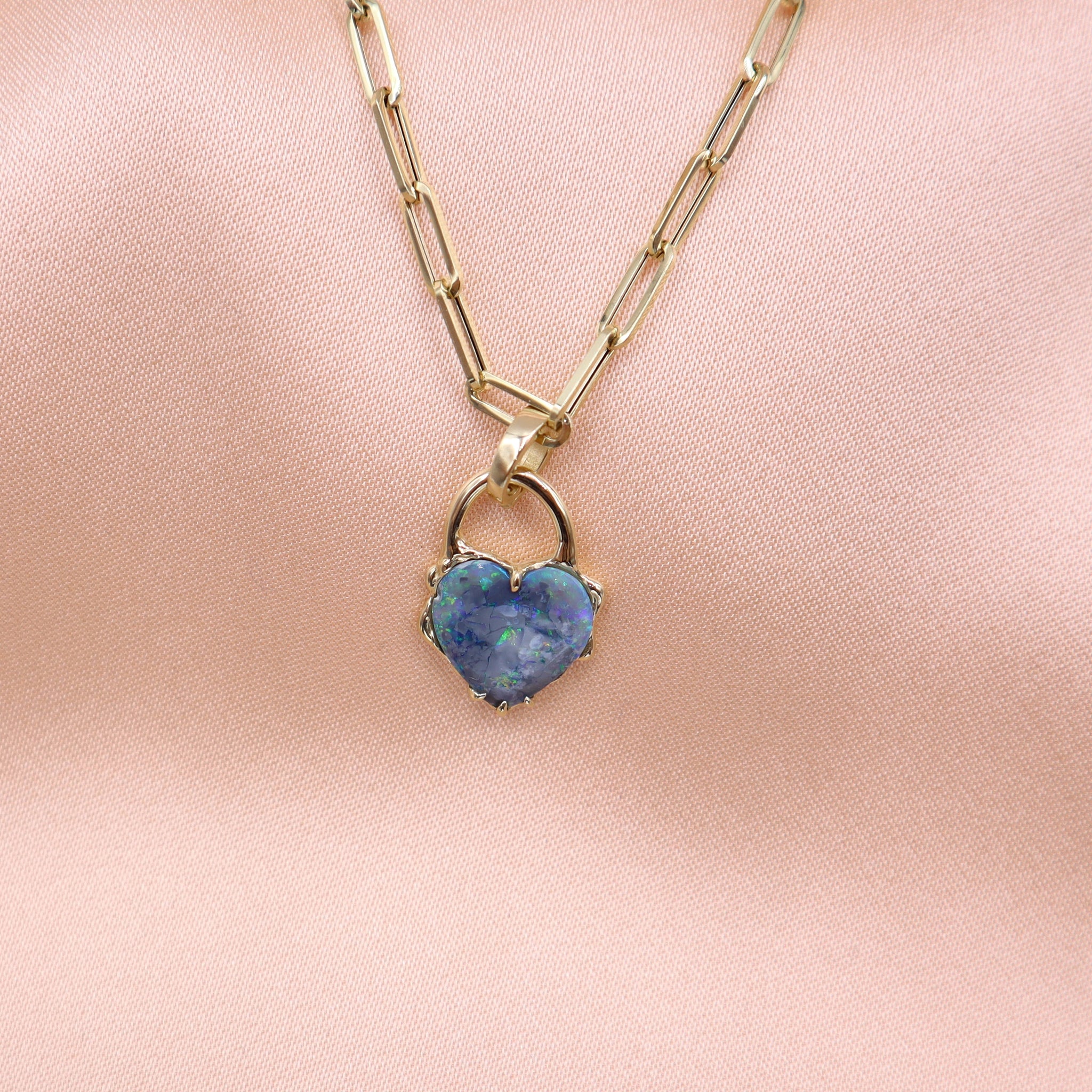 Grey Green Opal Heart Charm Necklace - Sam Tsia