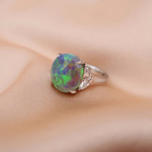 Black Opal with Crescent Moon Diamond Ring - Sam Tsia