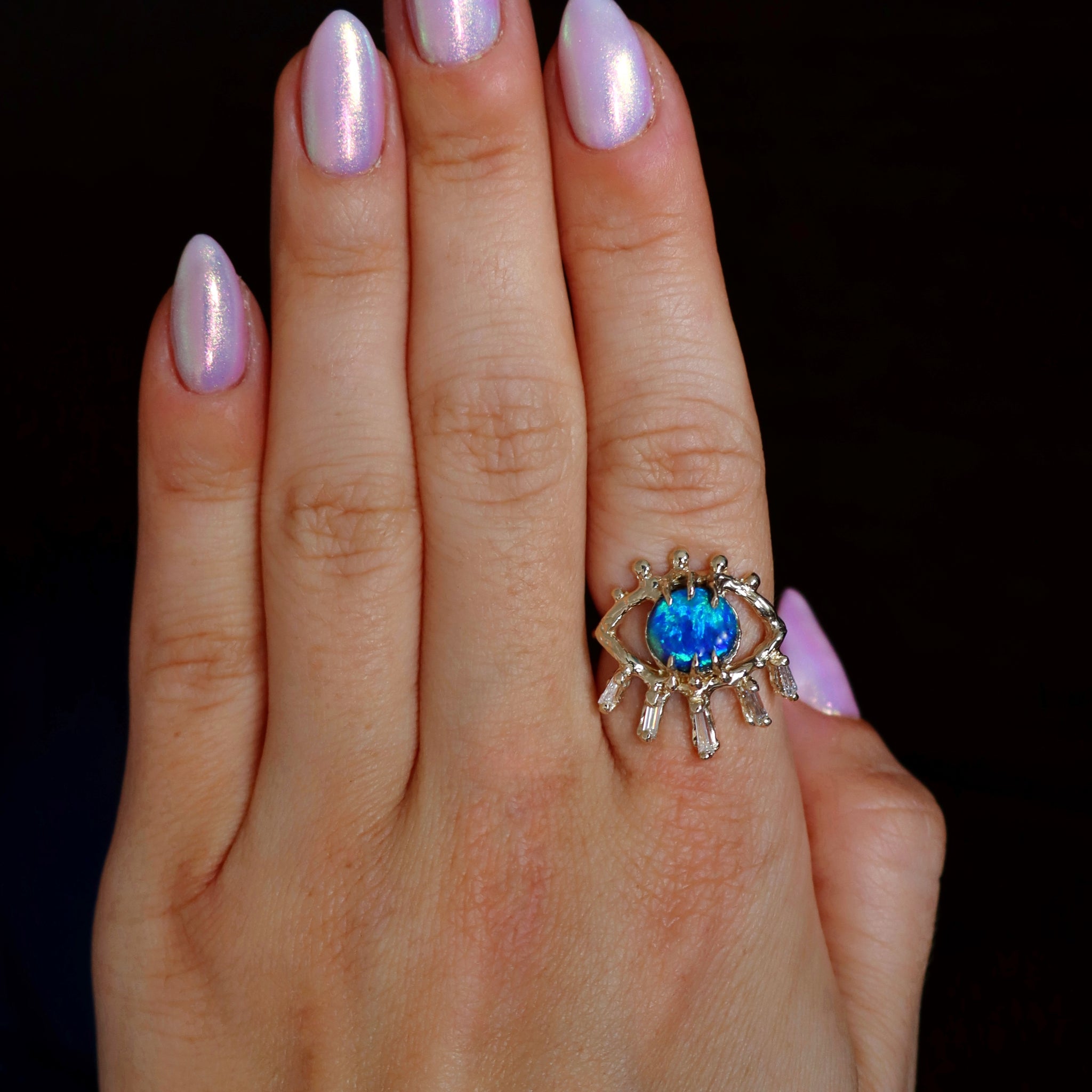 Opal Evil Eye Baguette Ring - Sam Tsia