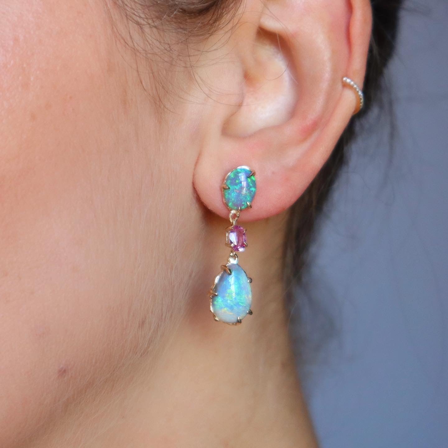 Aqua Bubble Gum Opal Sapphire Earrings