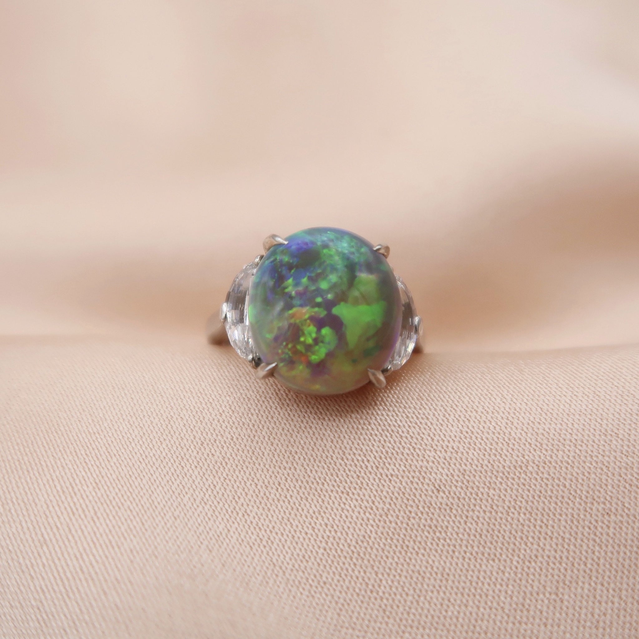 Black Opal with Crescent Moon Diamond Ring - Sam Tsia